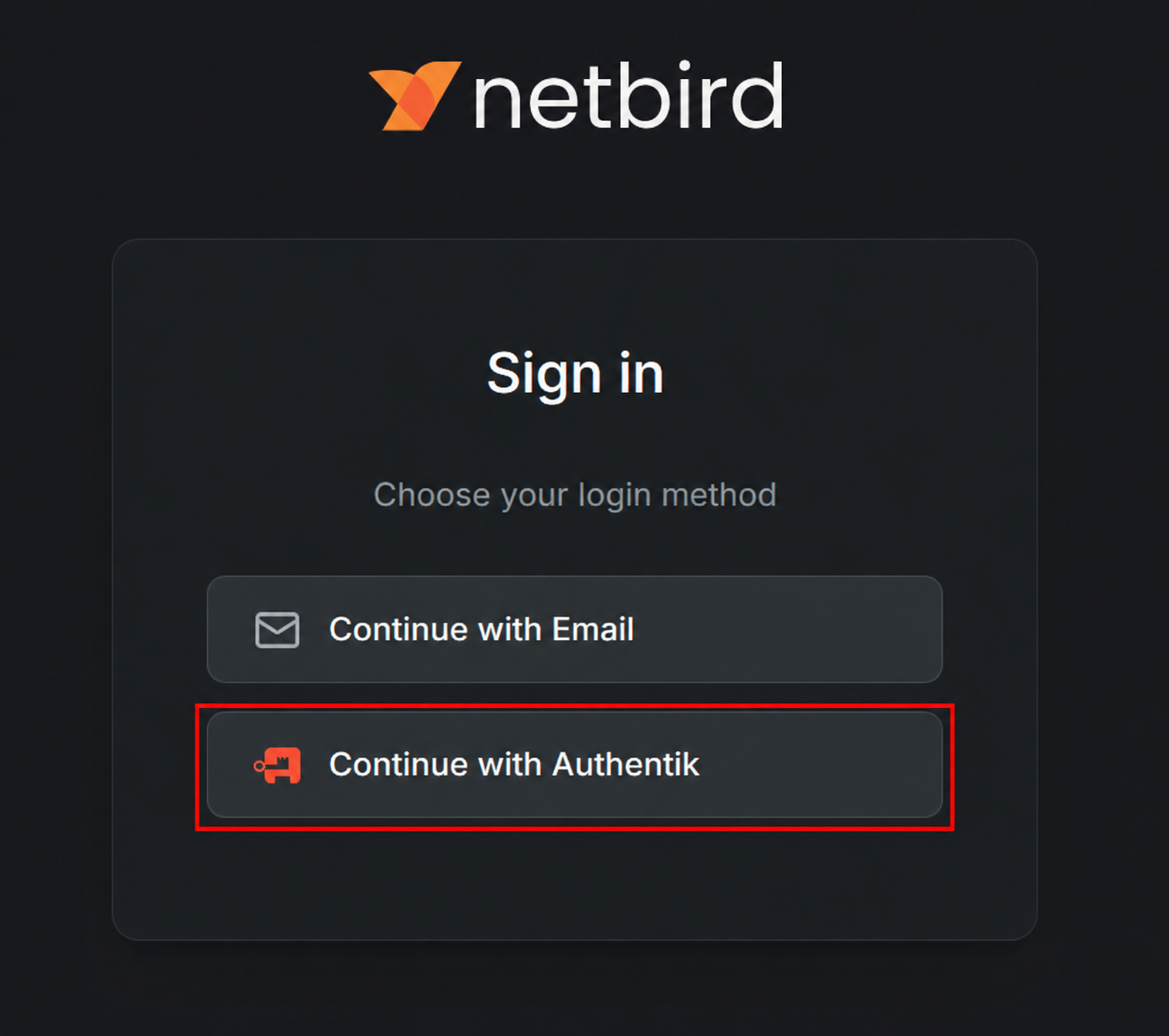 Netbird sign-in — Continue with Authentik